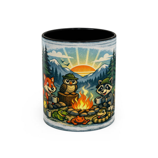 Campfire Critters Coffee Mug — Cute Forest Animal Camping Scene (11/15 oz)