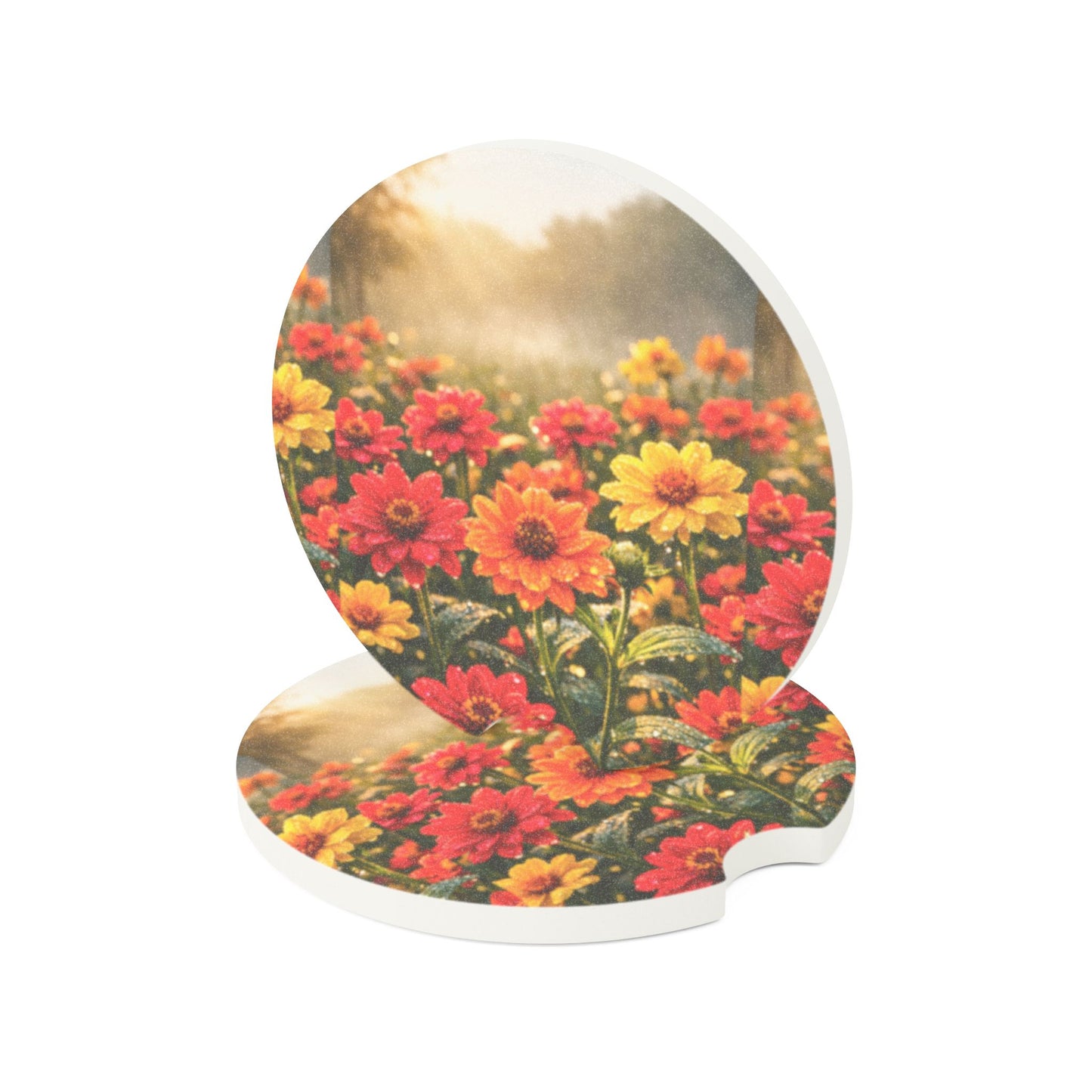 Soapstone Car Coaster — Sunny Wildflower Floral Car Cup Holder Insert