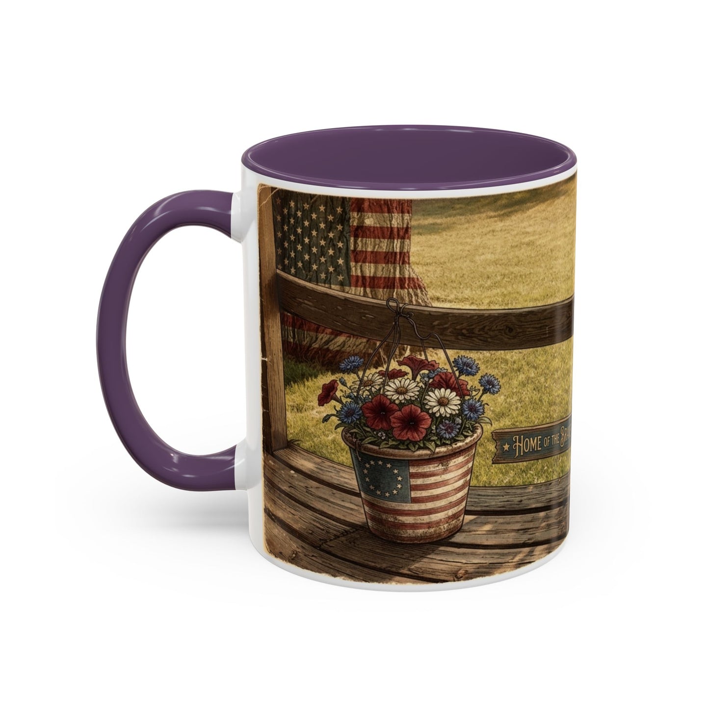 Coffee Mug — Rustic Porch Scene with 'Be Kind Be Brave Keep Growing' Inspirational Quote