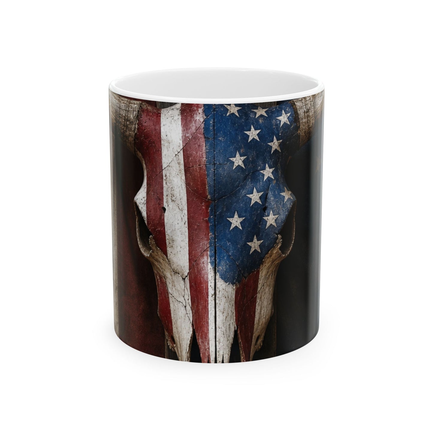 American Flag Skull Mug — Patriotic 11oz/15oz Ceramic Coffee Cup