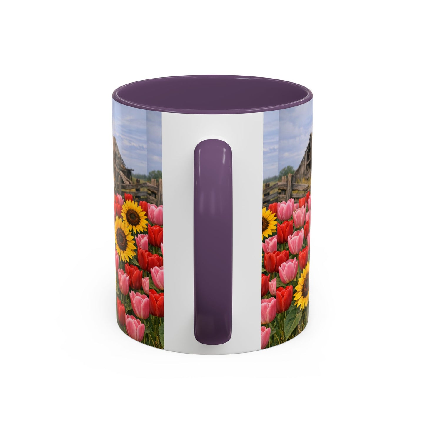 Sunflower & Tulip Farmhouse Coffee Mug – Rustic Barn Floral Accent Mug (11/15oz)