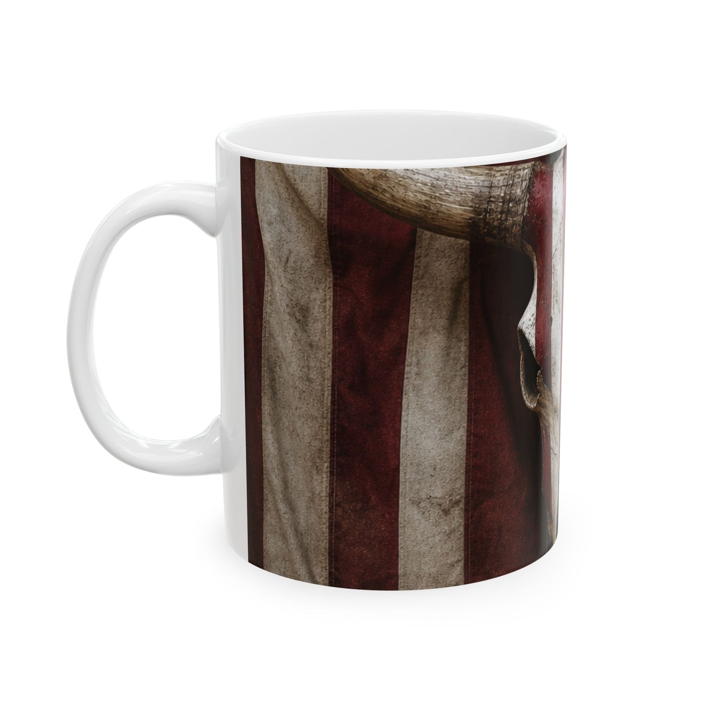 American Flag Skull Mug — Patriotic 11oz/15oz Ceramic Coffee Cup