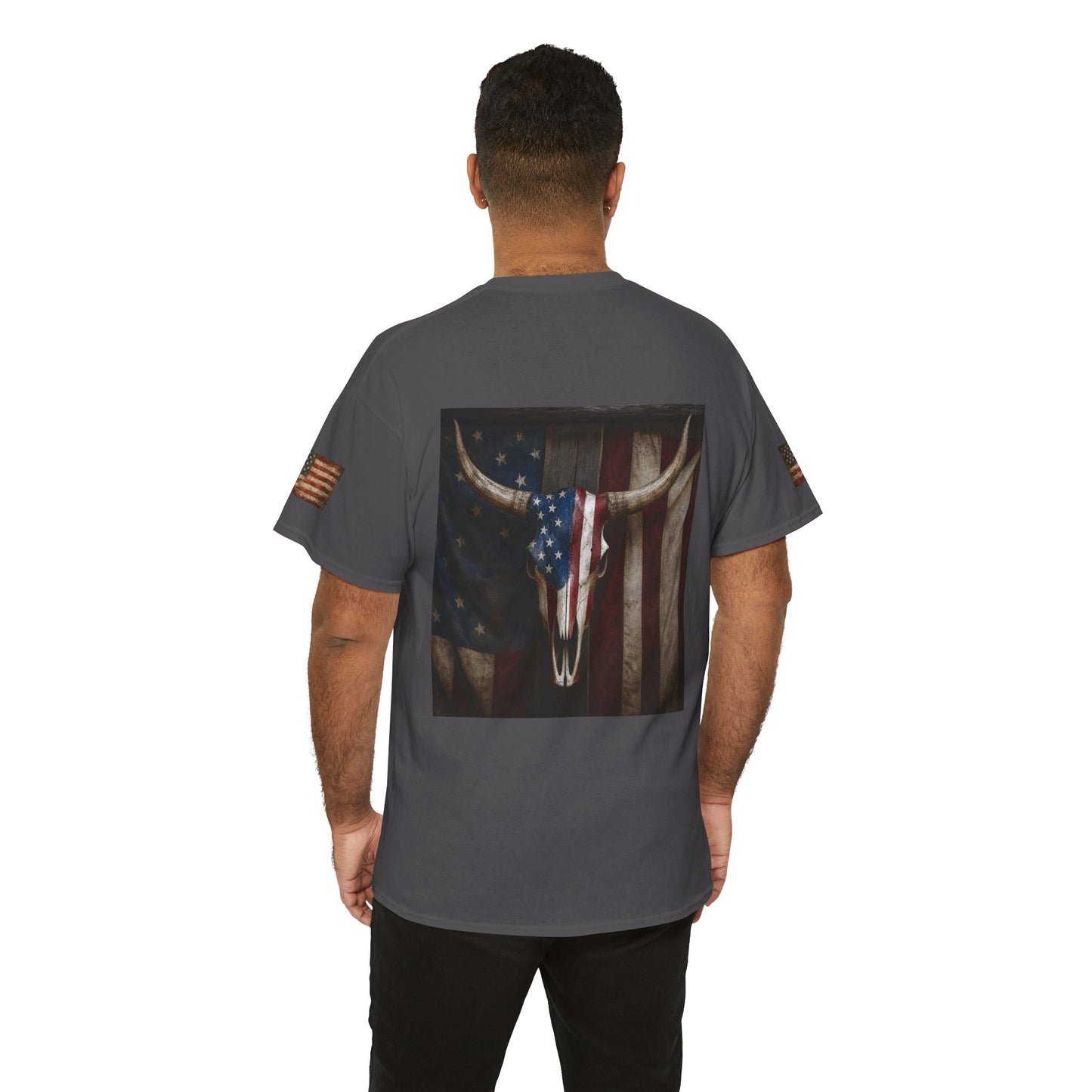American Flag Longhorn Skull T-Shirt