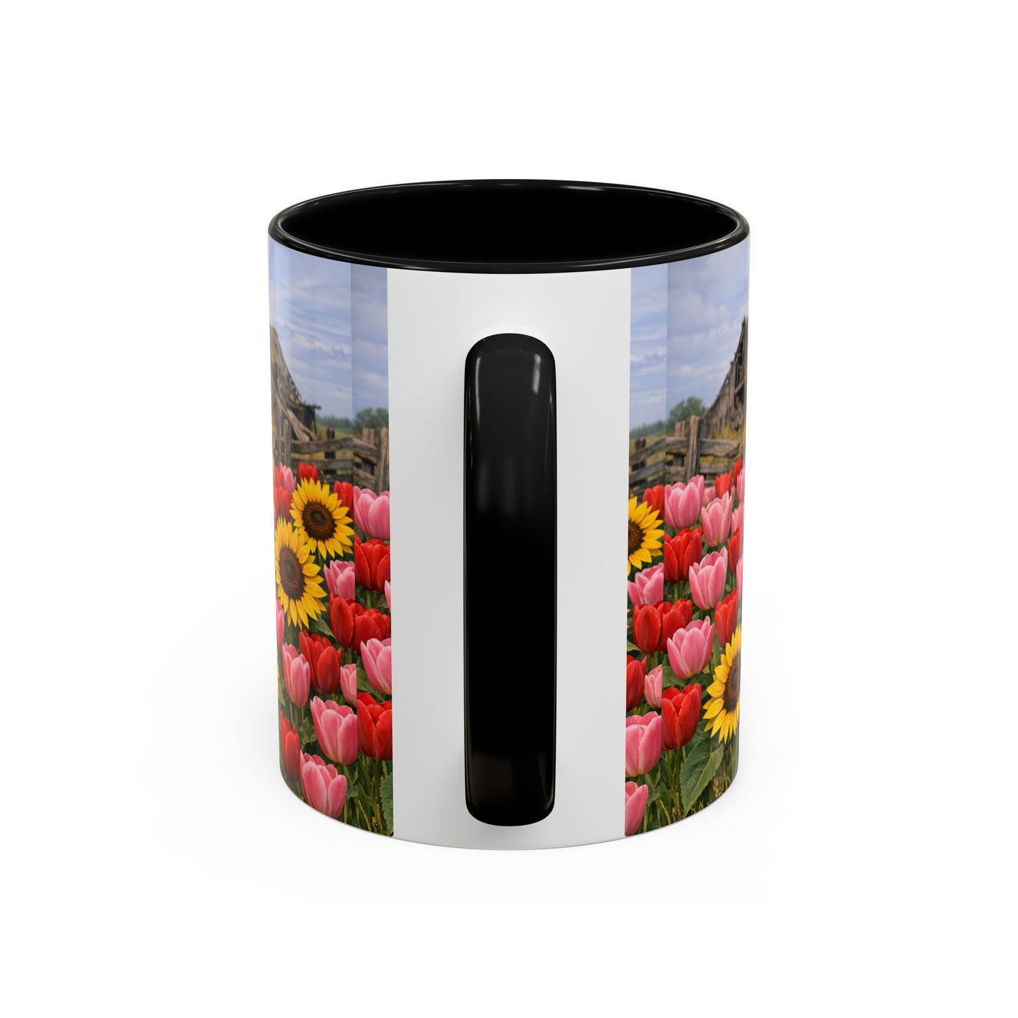 Sunflower & Tulip Farmhouse Coffee Mug – Rustic Barn Floral Accent Mug (11/15oz)
