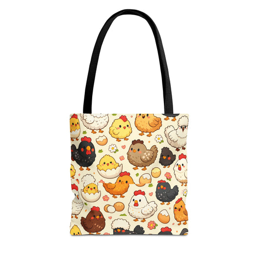 Cute Chickens Pattern Tote Bag — Kawaii Hen & Egg All-Over Print