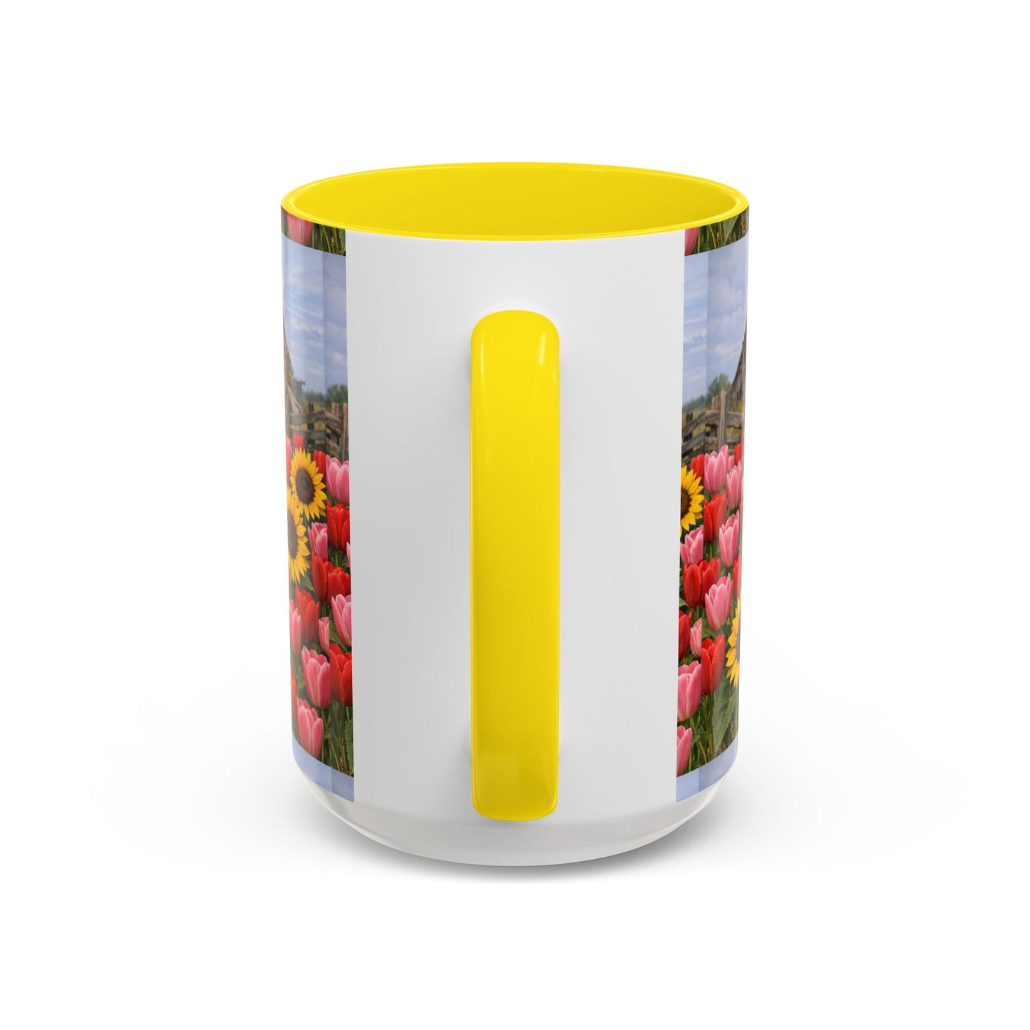 Sunflower & Tulip Farmhouse Coffee Mug – Rustic Barn Floral Accent Mug (11/15oz)