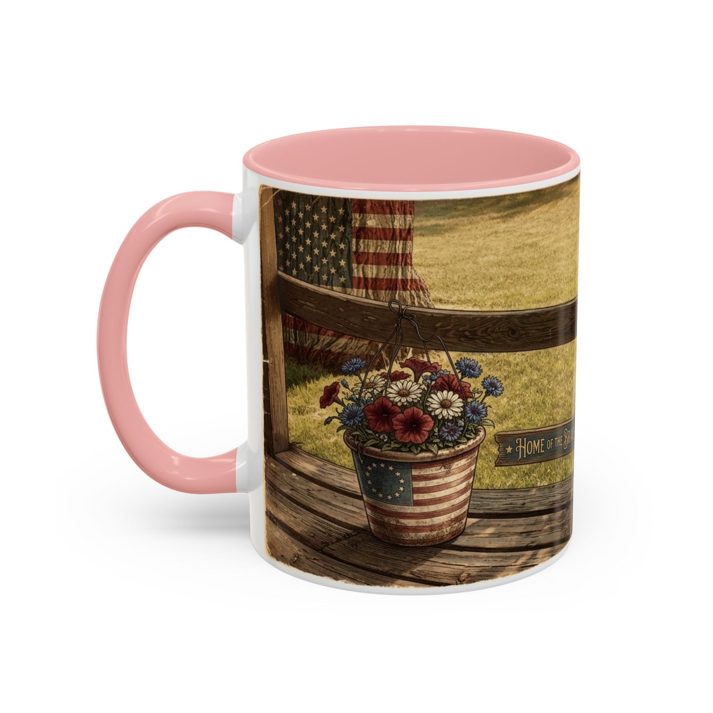 Coffee Mug — Rustic Porch Scene with 'Be Kind Be Brave Keep Growing' Inspirational Quote